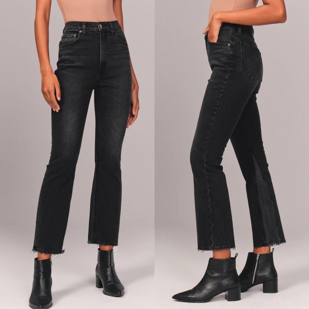 A&F Ultra High Rise Kick Flare Black Ankle Jeans